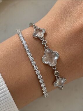 2 Bracelet Bundle:New Clear Clover Crystal Bracelet AND matching Tennis bracelet